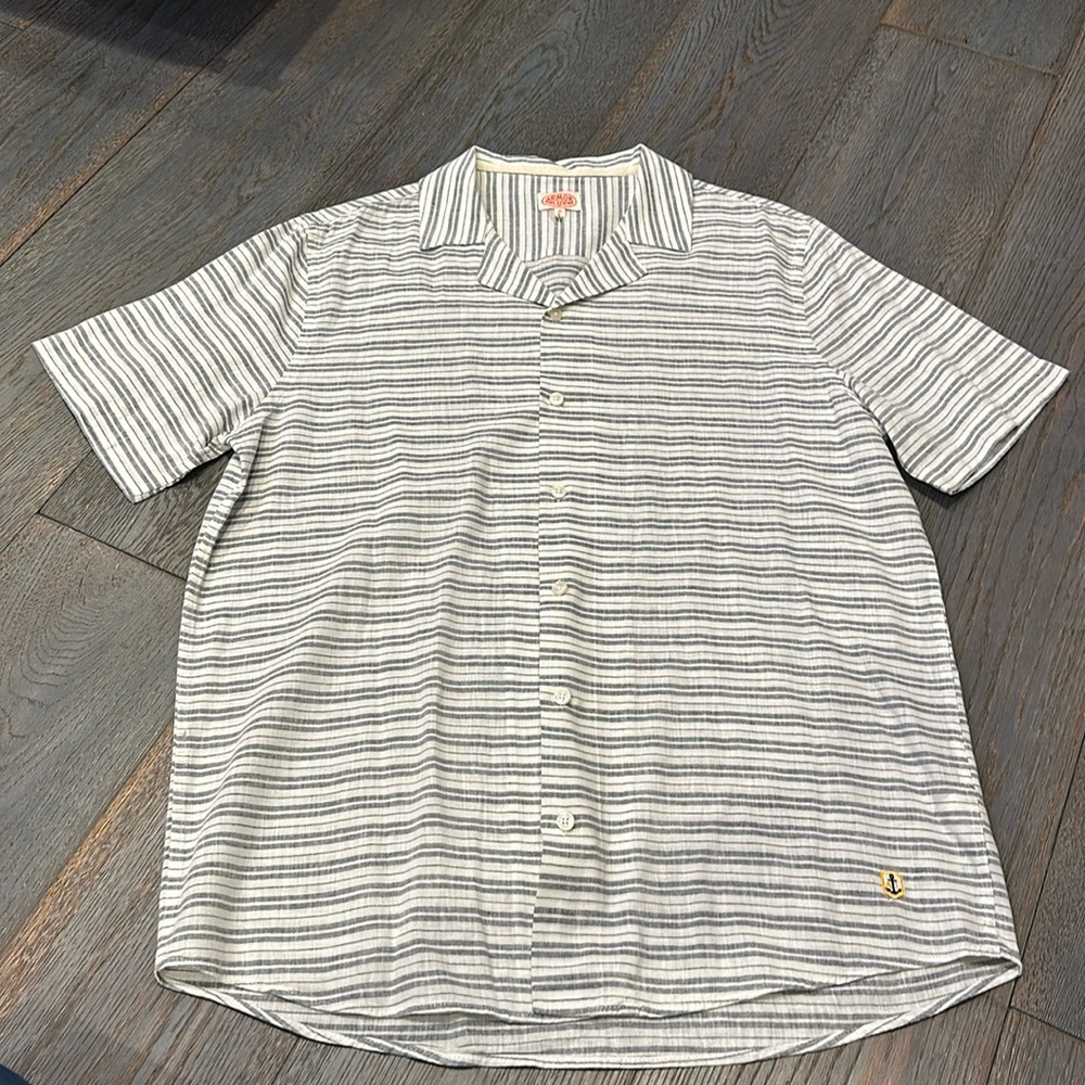 Linen blue and white button down shirt